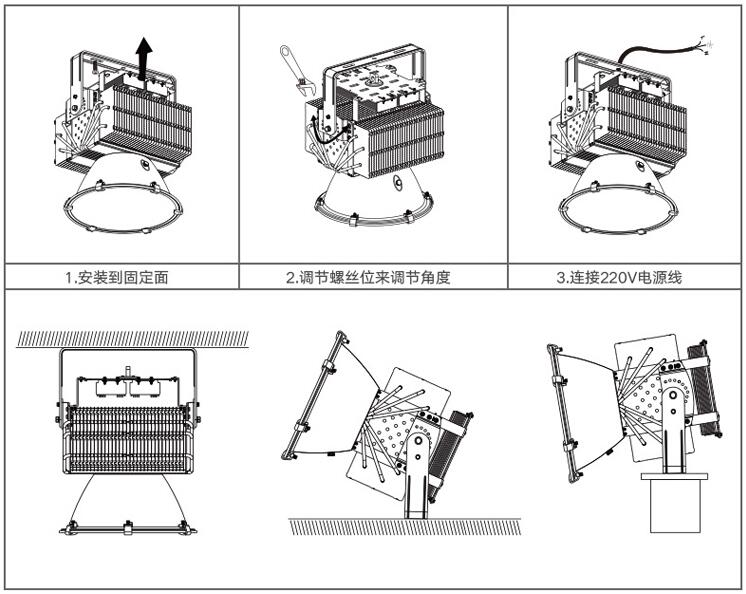 東莞好色先生APP官方正版下载链接照明多用途防水大功率led塔吊燈安裝示意圖
