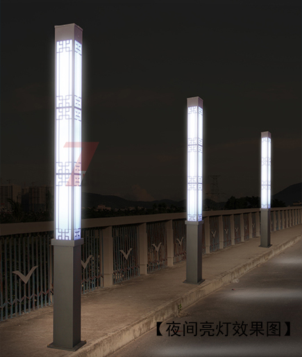 3米(QDJGDZ-016)廣場中式鏤空方形好色先生网站入口柱夜間亮燈效果圖片