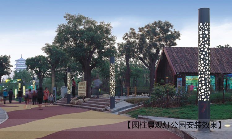(QDJGDZ-025)公園特色圓柱形鏤空花紋好色先生网站入口柱公園安裝實景效果圖片