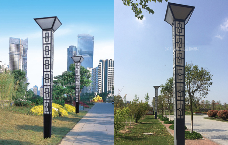 公園內安裝QDJGDZ-027-3M中式倒方錐形好色先生网站入口柱安裝實景效果